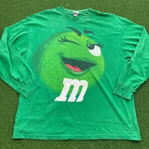 Vintage 90s M&M's Winking Candy Face Green Long Sleeve T-Shirt Sz XL